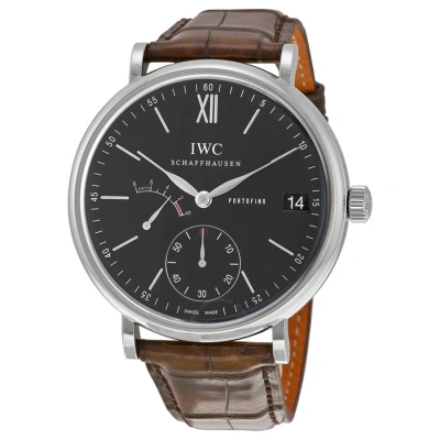 Iwc Schaffhausen Iwc Portofino Manual Wind Eight Days Black Dial Brown Leather Men's Watch 5101-02 In Metallic
