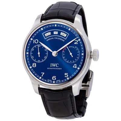 Iwc Schaffhausen  Iwc Portugieser Annual Calendar Midnight Blue Dial Men's Watch Iw503502 In Black / Blue