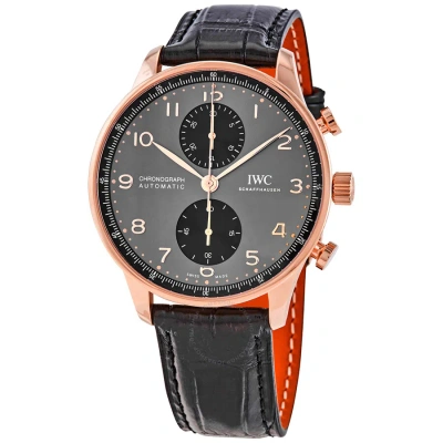 Iwc Schaffhausen Iwc Portugieser Chronograph Automatic Grey Dial Watch Iw371610 In Black