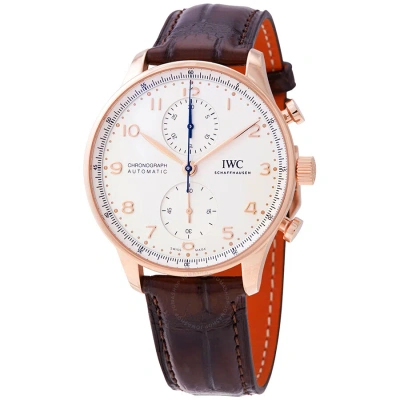Iwc Schaffhausen Iwc Portugieser Chronograph Automatic White Dial 18kt Rose Gold Men's Watch Iw3716-11 In Neutral