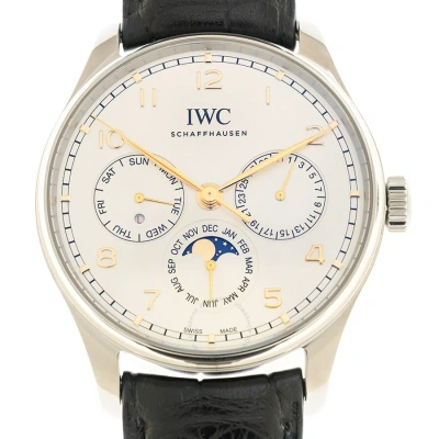 Iwc Schaffhausen Iwc Portugieser Perpetual Calendar Automatic Silver Dial Men's Watch Iw344203 In Black