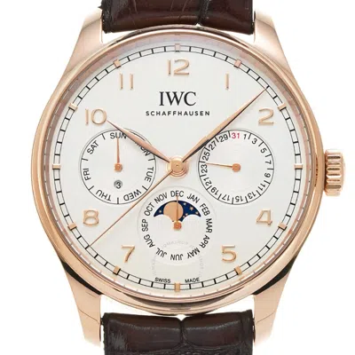 Iwc Schaffhausen Iwc Portugieser Perpetual Moon Phase Automatic Silver Dial Men's Watch Iw344202 In Gold