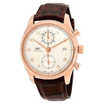 Iwc Schaffhausen Iwc Portugieser Silver Dial Automatic Men's Chronograph Watch Iw390301 In Brown