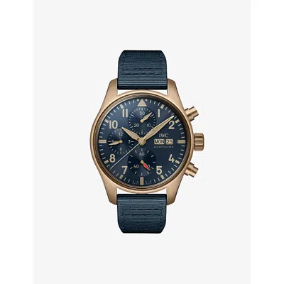 Iwc Schaffhausen Mens Pilot's Chronograph Bronze Automatic Watch 41mm In Blue