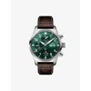 Iwc Schaffhausen Mens Pilot's Chronograph Stainless-steel Automatic Watch 41mm In Green
