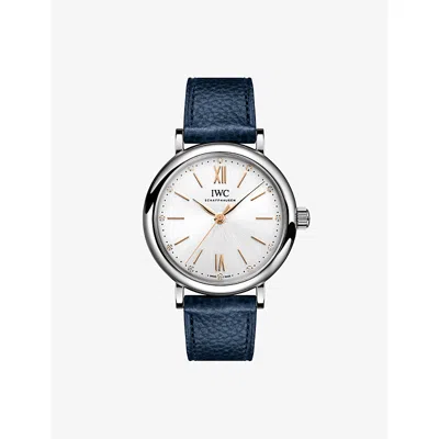 Iwc Schaffhausen Mens Portofino Stainless-steel And Leather Automatic 34mm In White