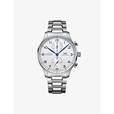 Iwc Schaffhausen Mens Portugieser Chronograph 41mm Stainless Steel Automatic Watch In Burgundy