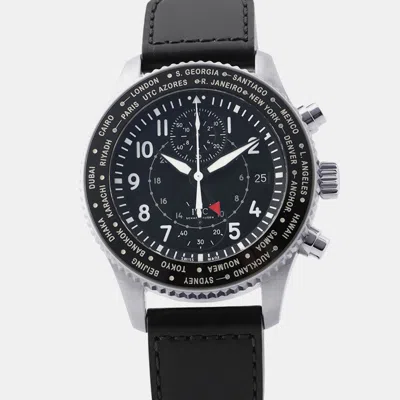 Pre-owned Iwc Schaffhausen Pilot Timezoner Iw395001 Black Stainless Steel Automatic Men's Watch 46mm