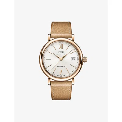 Iwc Schaffhausen Portofino 37mm Silver-plated 18ct 5n Gold And Leather Automatic Watch