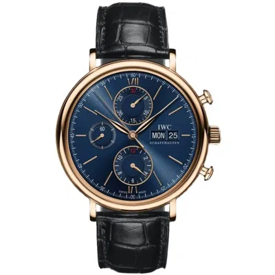 Iwc Schaffhausen Portofino Chronograph Blue Dial Black Leather Strap Men's Watch Iw391035