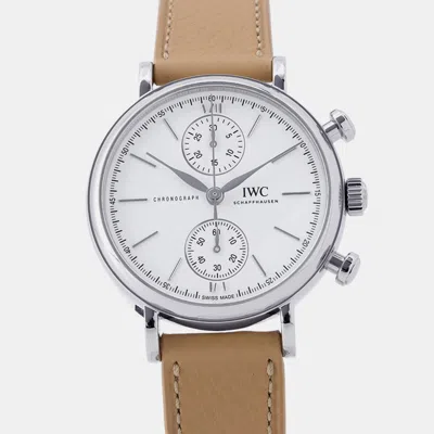 Pre-owned Iwc Schaffhausen Portofino Chronograph Iw391502 White Stainless Steel Automatic Men's Watches 39mm