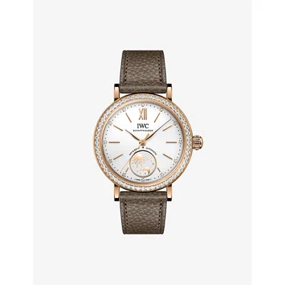 Iwc Schaffhausen Portofino Day & Night 34mm Silver-plated 18ct 5n Gold And Leather Automatic Watch