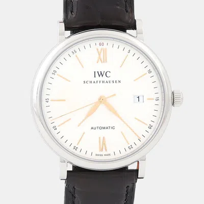Pre-owned Iwc Schaffhausen Portofino Iw356517 Cream Stainless Steel Automatic Men Wristwatch 40mm In White