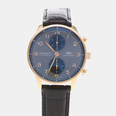 Pre-owned Iwc Schaffhausen Portugieser Iw371610 Blue 18k Rose Gold Automatic Men Wristwatch 41mm