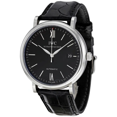 Iwc Schaffhausen Iwc Portofino Automatic Black Dial Black Leather Men's Watch 3565-02