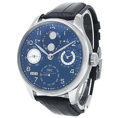 Iwc Schaffhausen  Iwc Portuguese Perpetual Calendar Automatic Moon Phase Blue Dial Men's Watch Iw503203 In Black