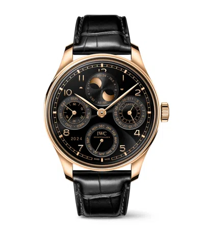 Iwc Schaffhausen Rose Gold Portugieser Perpetual Calendar Watch In Black