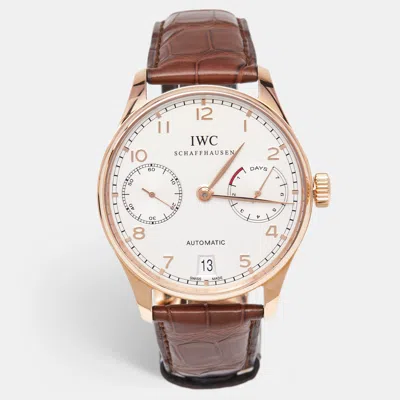 Pre-owned Iwc Schaffhausen Schaffhausen Silver 18k Rose Gold Alligator Leather Portuguese Iw5001-01 Men's Wristwatch 42.30 Mm In Brown