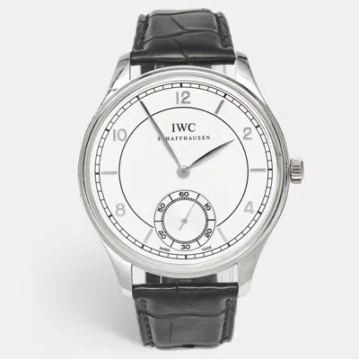 Pre-owned Iwc Schaffhausen Schaffhausen Silver Platinum Alligator Leather Limited Edition Portuguese Iw5445-05 Men's Wristwatch