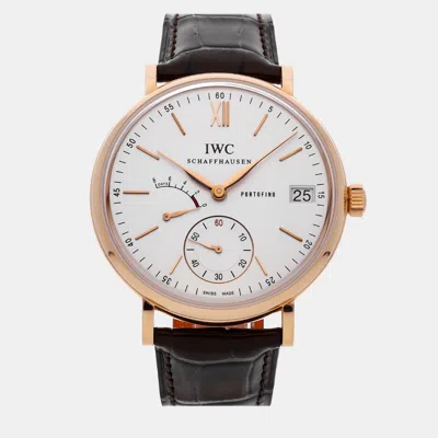 Pre-owned Iwc Schaffhausen Silver 18k Rose Gold Portofino Manual Winding Men's Wristwatch 45 Mm