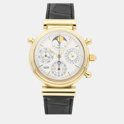 Pre-owned Iwc Schaffhausen Silver 18k Yellow Gold Da Vinci Iw3751-05 Automatic Men's Wristwatch 39 Mm