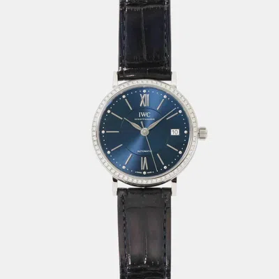 Pre-owned Iwc Schaffhausen Silver Stainless Steel Portofino Iw458111 Men's Wristwatch 38mm In Blue