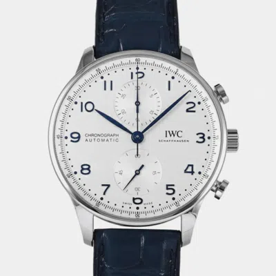 Pre-owned Iwc Schaffhausen Silver Stainless Steel Portugieser Iw371605 Men's Wristwatch 41 Mm