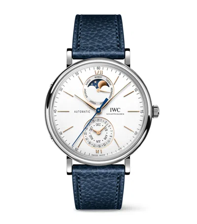 Iwc Schaffhausen Mens Portofino Complete Calendar Stainless-steel Automatic Watch 41mm In Blue