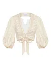 Ixiah Alkali Embroidered Puff-sleeve Top In Neutral