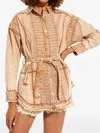 Ixiah Embroidered Denim Shirt Jacket In Neutral