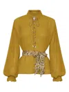 Ixiah Ruffled Tie-neck Blouse In Green