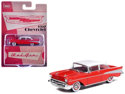 Ixo 1957 Chevrolet Bel Air Red With White Top And Red Interior 1/64 Diecast Model By  Models