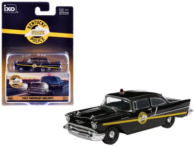 Ixo 1957 Chevrolet One-fifty Police Car "kentucky State Police" Black With Yellow Stripes 1/64 Diecast M
