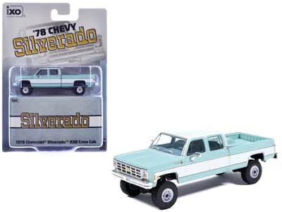 Ixo 1978 Chevrolet Silverado K30 Crew Cab Pickup Truck Light Blue And White With Blue Interior 1/64 Diec