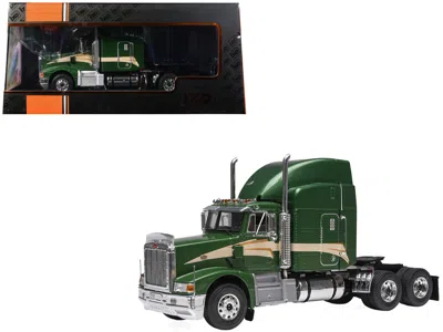 Ixo 1998 Peterbilt 377 A/e Truck Tractor Green Metallic With Beige Stripes 1/43 Diecast Model By  Mod