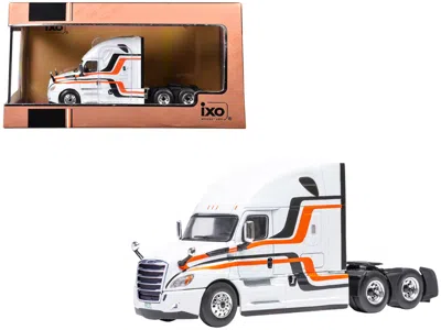 Ixo 2018 Freightliner Cascadia Truck Tractor White With Black And Orange Stripes 1/64 Diecast Model By I