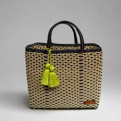 Ixoq Cesta Recycled Plastic Basketweave Tote In Black