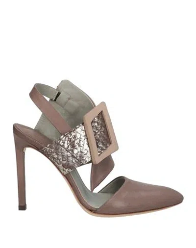 Ixos Woman Pumps Khaki Size 8 Leather In Beige