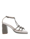Ixos Woman Sandals Lead Size 7 Soft Leather, Textile Fibers In Grey