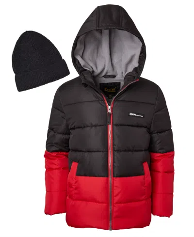 Ixtreme Kids' Big Boys Color Blocked Ripstop Puffer Jacket With Beanie In Black