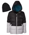 Ixtreme Toddler And Little Boys Color Blocked Ripstop Puffer Jacket With Beanie In Multi