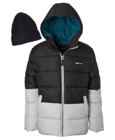 Ixtreme Kids' Boys 2t 20 Ripstop Color Block Puffer Jacket With Hat Two Piece In Red,black