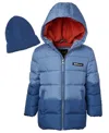 Ixtreme Big Boys Color Blocked Ripstop Puffer Jacket With Beanie In Blue