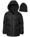 Ixtreme Toddler & Little Boys Fleece-lined Full-zip Hooded Puffer Jacket With Ribbed-knit Beanie In Black