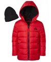 Ixtreme Big Boys Mini Puffer Jacket With Beanie In Red