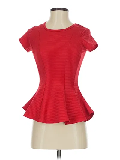 Pre-owned Iz Byer Short Sleeve Top Red Ruffles Neckline Tops