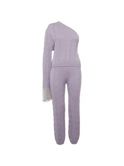 Pre-owned Izaak Azanei Cable-knit Fringe-detail Co-ord Set In Purple