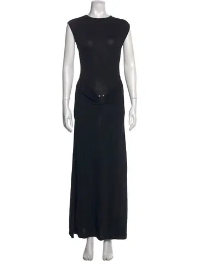Pre-owned Izaak Azanei Crew Neck Long Dress W/ Tags In Black