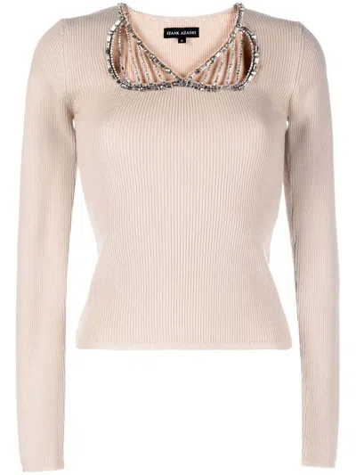 Izaak Azanei Cut-out Embellished Top In Neutrals