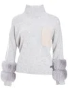 Izaak Azanei Faux Fur-cuffs Sweater In Grey